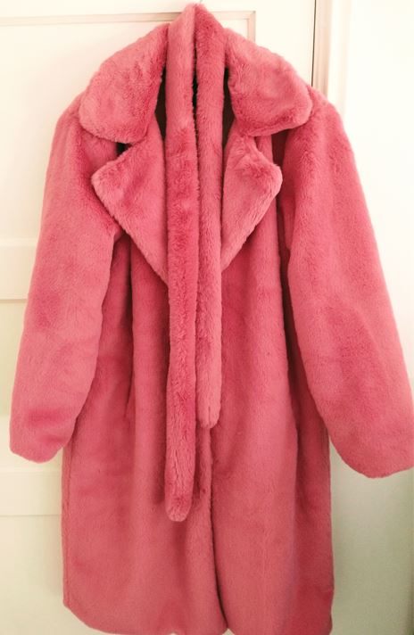 Imitatie bontjas Faux Fur Coat lang roze 2