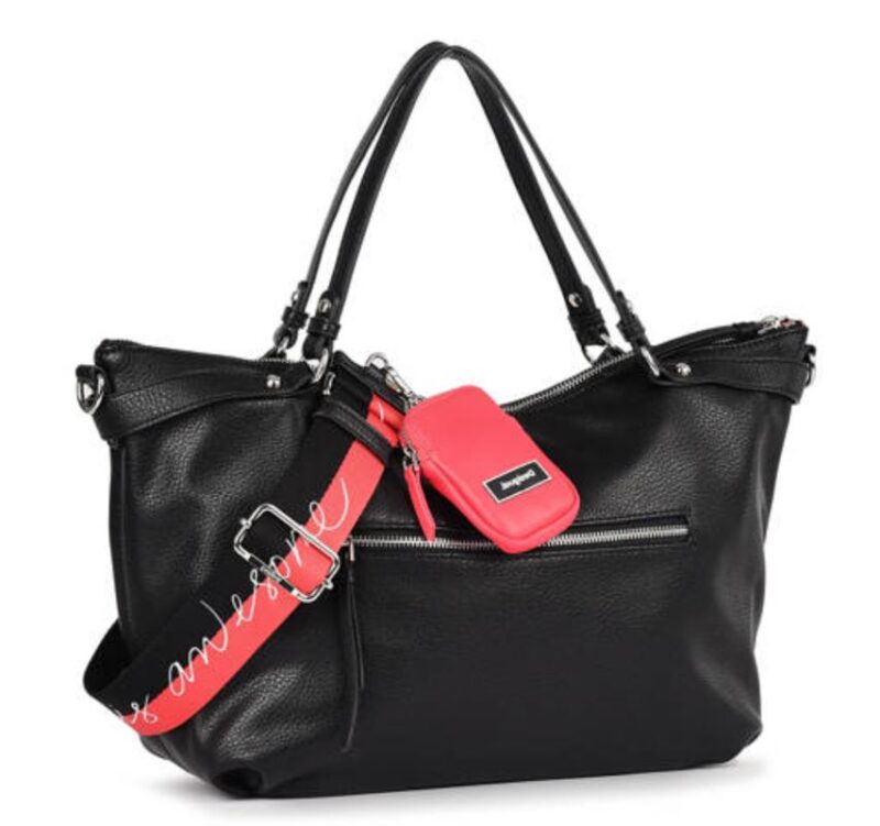 DESIGUAL Handtas shopperbag zwart voorkant met rasriem