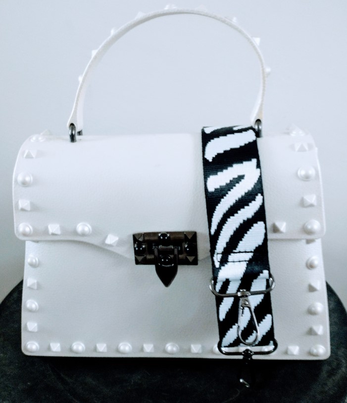 caren losch handtas wit met tasriem zebra zwart wit