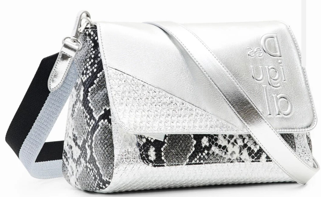 Halloween steeg Dierentuin s nachts Desigual Handtas Crossbody Tas Plata Silver Snake Print - JasjeTasje