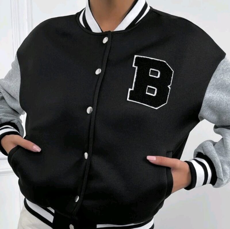 baseball jack cropped jacket zwart grijs