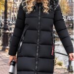 Gewatteerde jas dons jas Zwarte lange winter jas Lange puffer jas