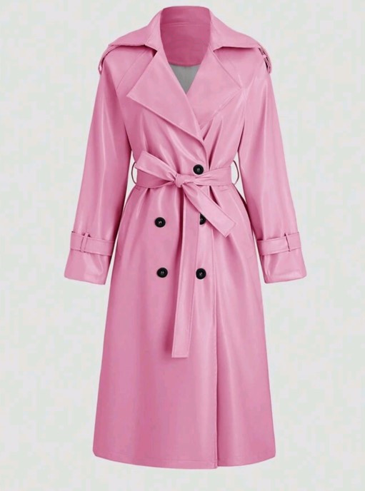 imitatie lederen trench coat roze