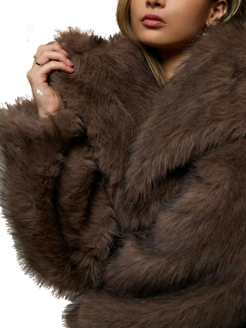 Imitatie bontjas faux fur chocolade bruin grote kraag