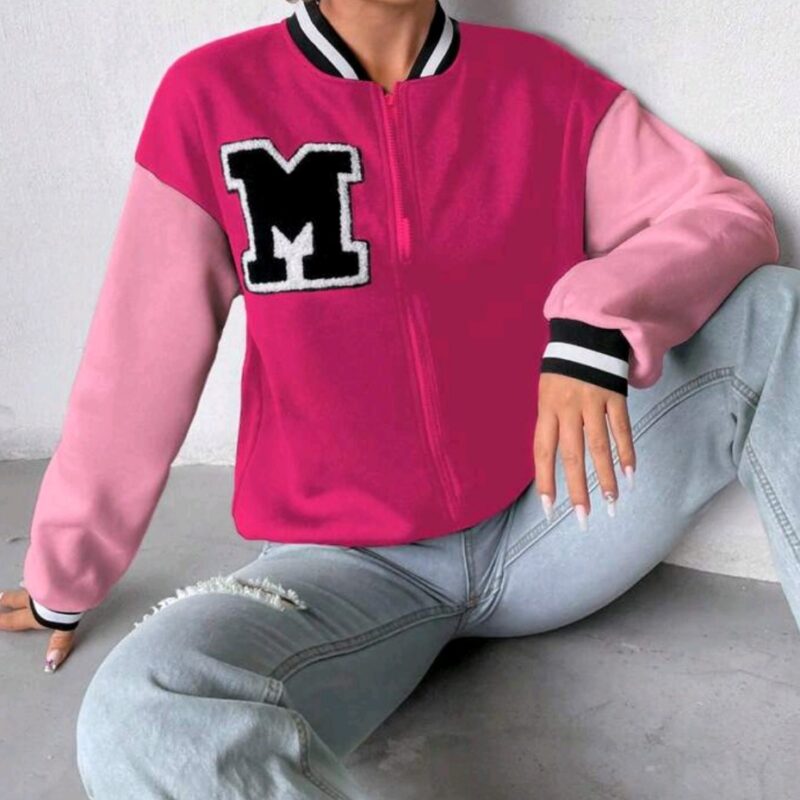 baseball jacket cropped fuchsia roze