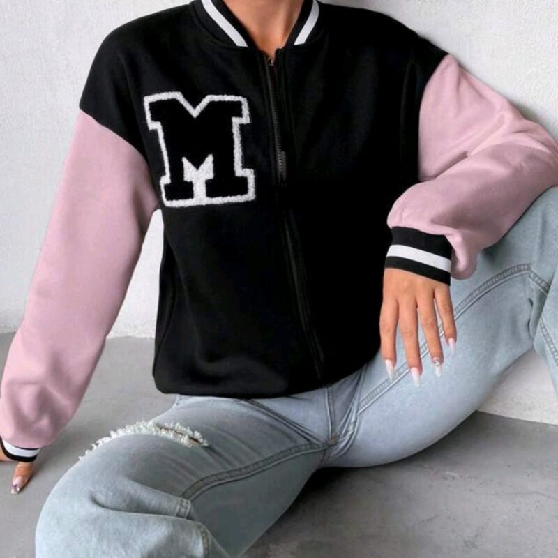 baseball jacket cropped zwart roze