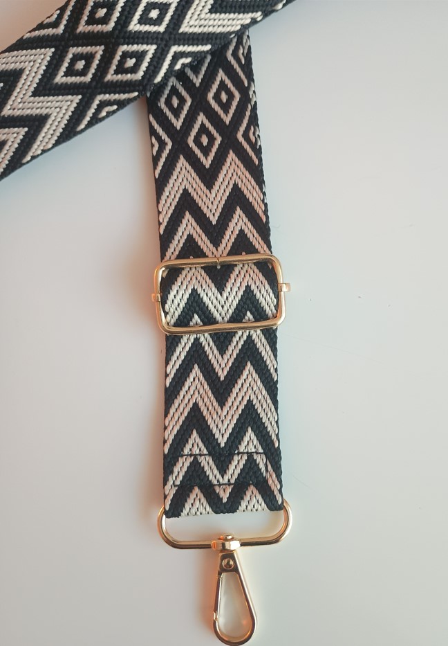 verstelbare tas riem bohemian zwart beige sluiting goudkleur