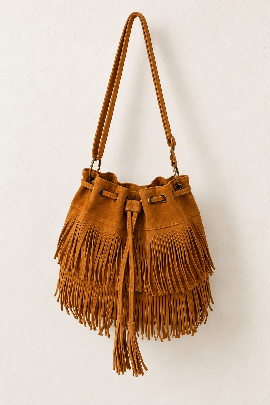 Schoudertas Crossbody tas Suede cognac bruin