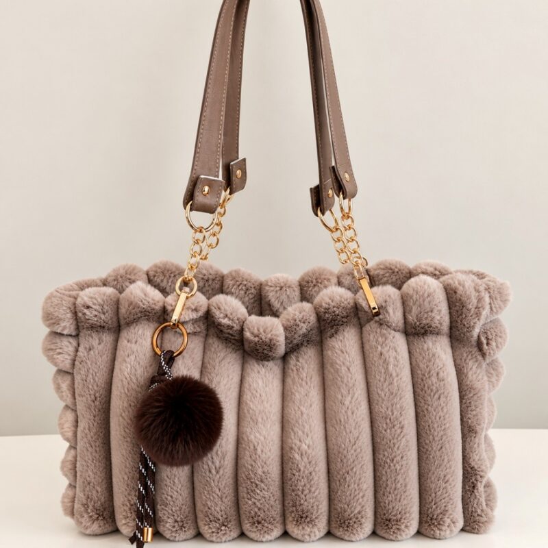 Faux fur schoudertas taupe