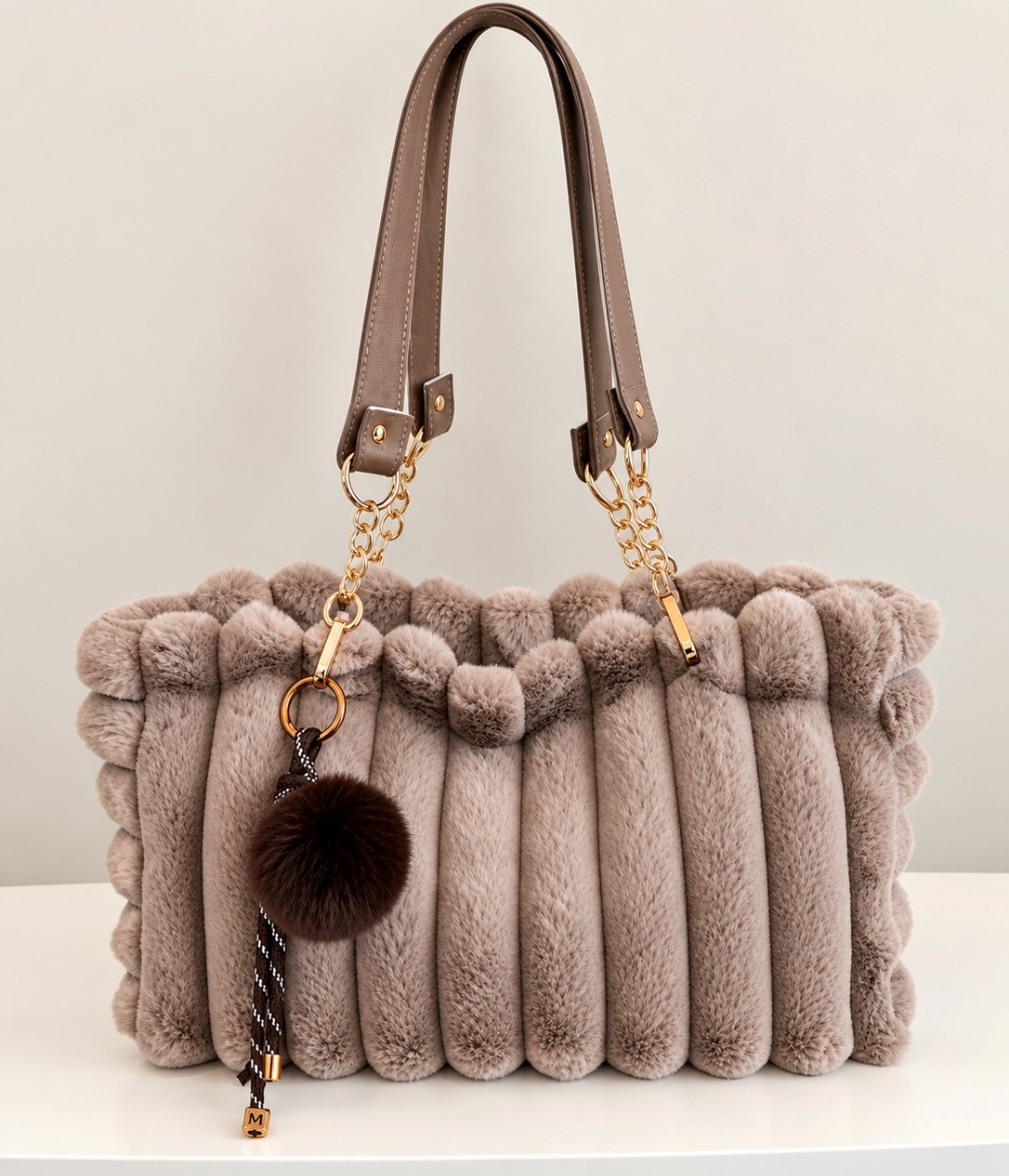 Faux fur schoudertas taupe