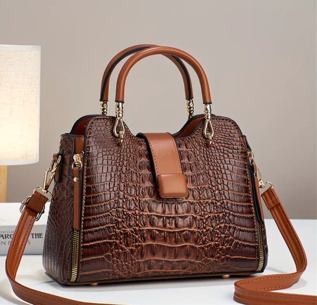 Handtas schoudertas croco print bruin
