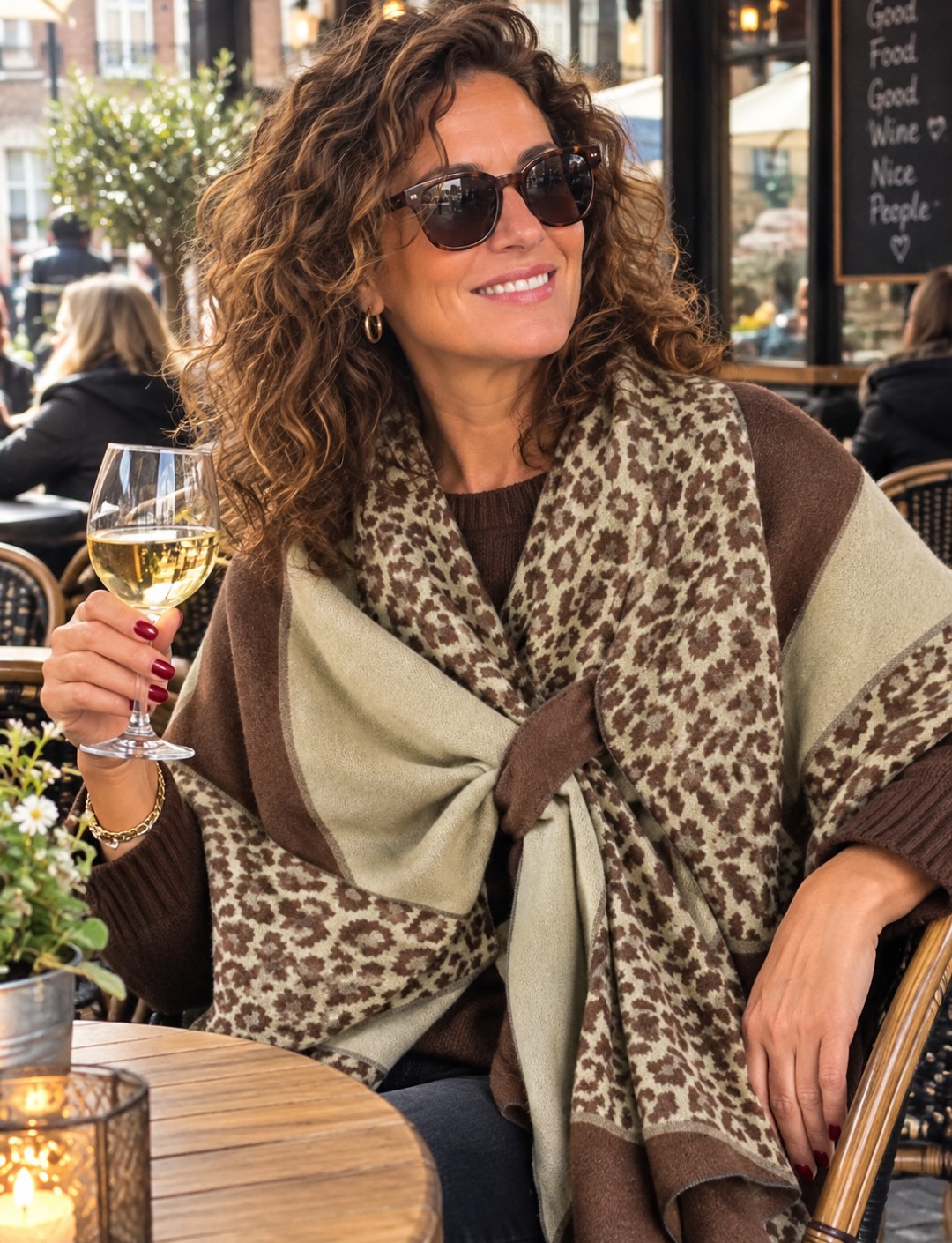 Poncho cape omslagdoek bruin print